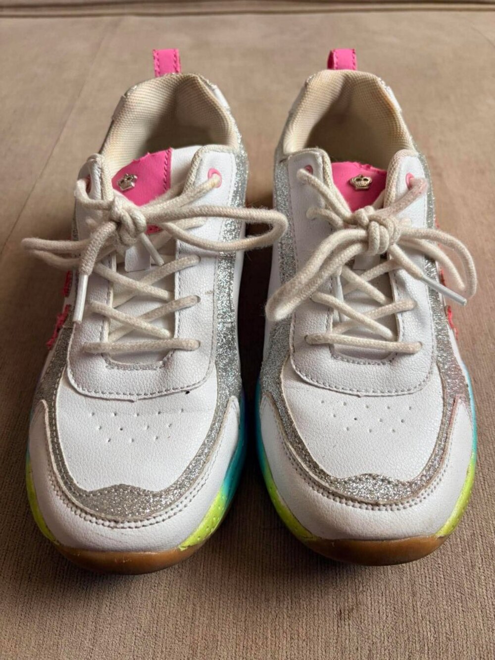 Juicy Couture Deluxe Rainbow Platform Sneakers | White Glitter Y2K - Picture 3 of 8